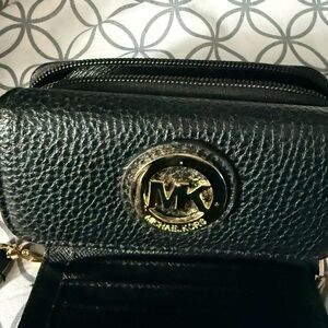 Michael Kors Black Leather Wallet with Gold Logo